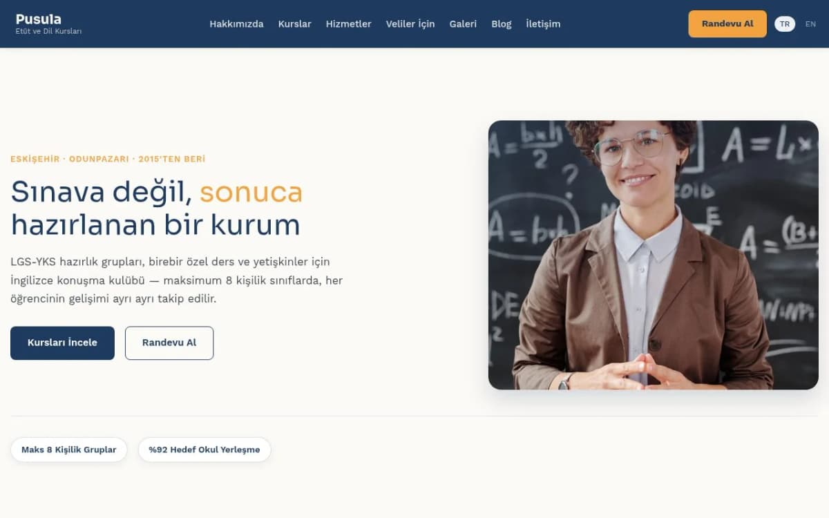 Pusula Kurs — Eğitim sitesi (Oreras üretimi)